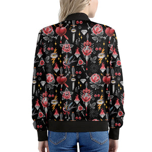 Watercolor Tattoo Print Women's Bomber Jacket