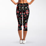 Watercolor Tattoo Print Women's Capri Leggings