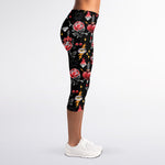 Watercolor Tattoo Print Women's Capri Leggings