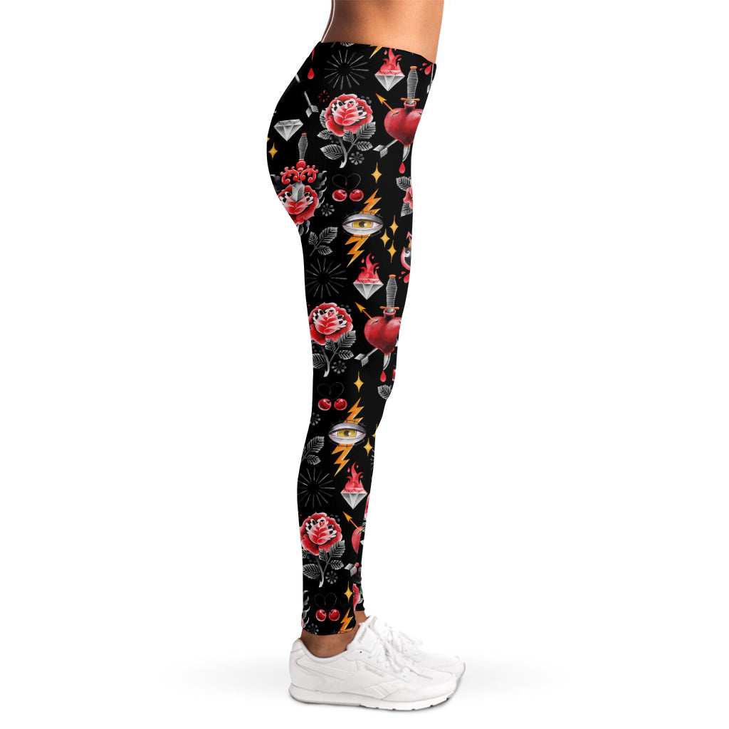 Watercolor Tattoo Print Women's Leggings