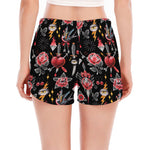 Watercolor Tattoo Print Women's Split Running Shorts