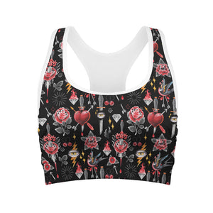 Watercolor Tattoo Print Women's Sports Bra