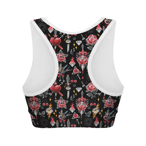 Watercolor Tattoo Print Women's Sports Bra