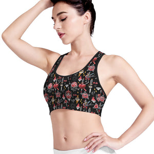 Watercolor Tattoo Print Women's Sports Bra