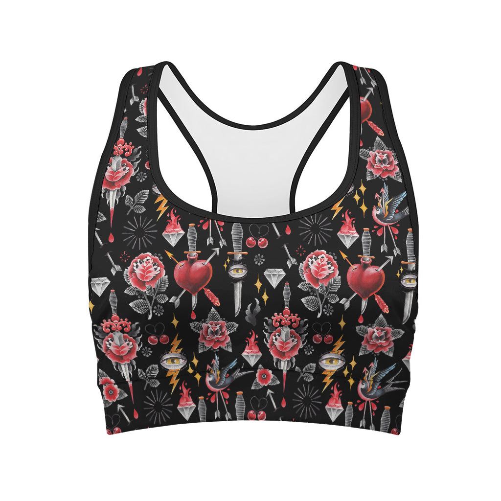 Watercolor Tattoo Print Women's Sports Bra