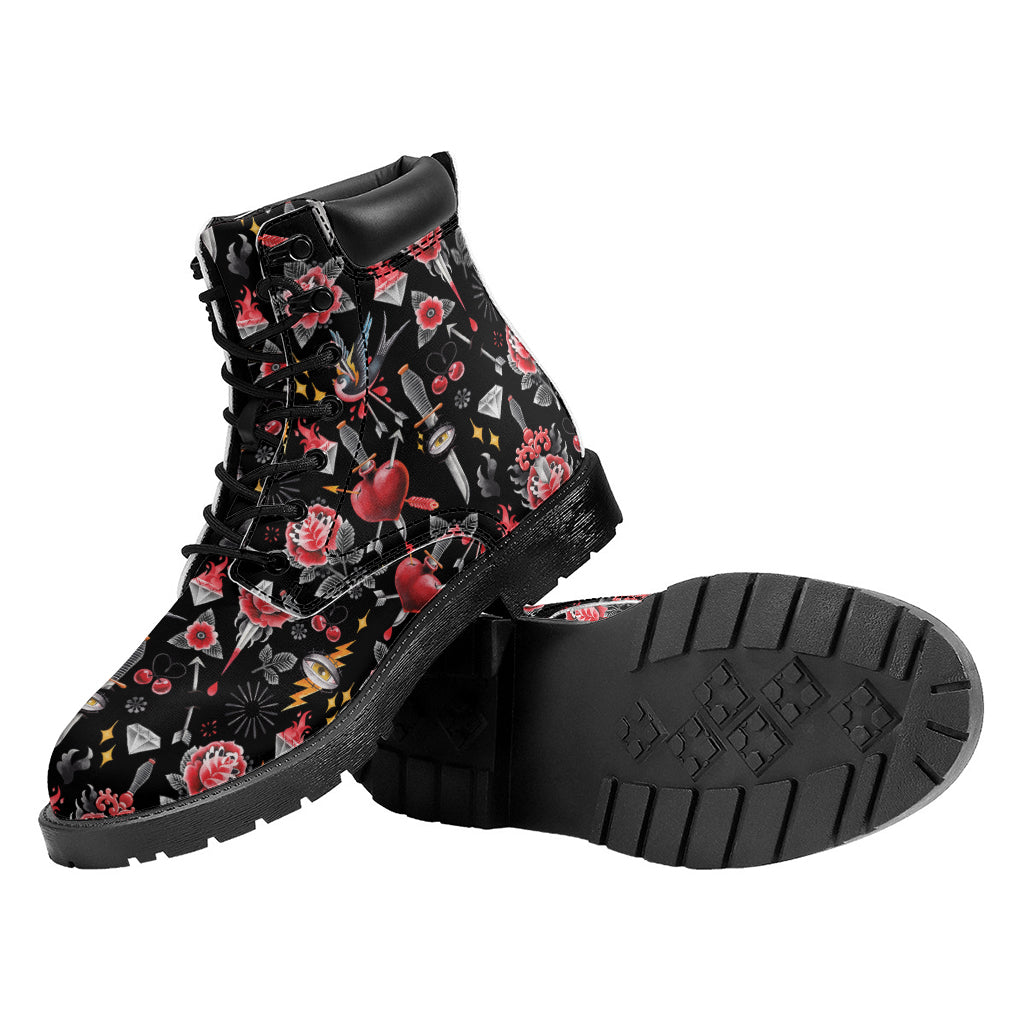 Watercolor Tattoo Print Work Boots