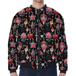 Watercolor Tattoo Print Zip Sleeve Bomber Jacket