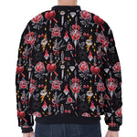 Watercolor Tattoo Print Zip Sleeve Bomber Jacket