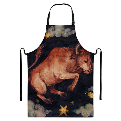 Watercolor Taurus Zodiac Sign Print Bib Apron With Pocket