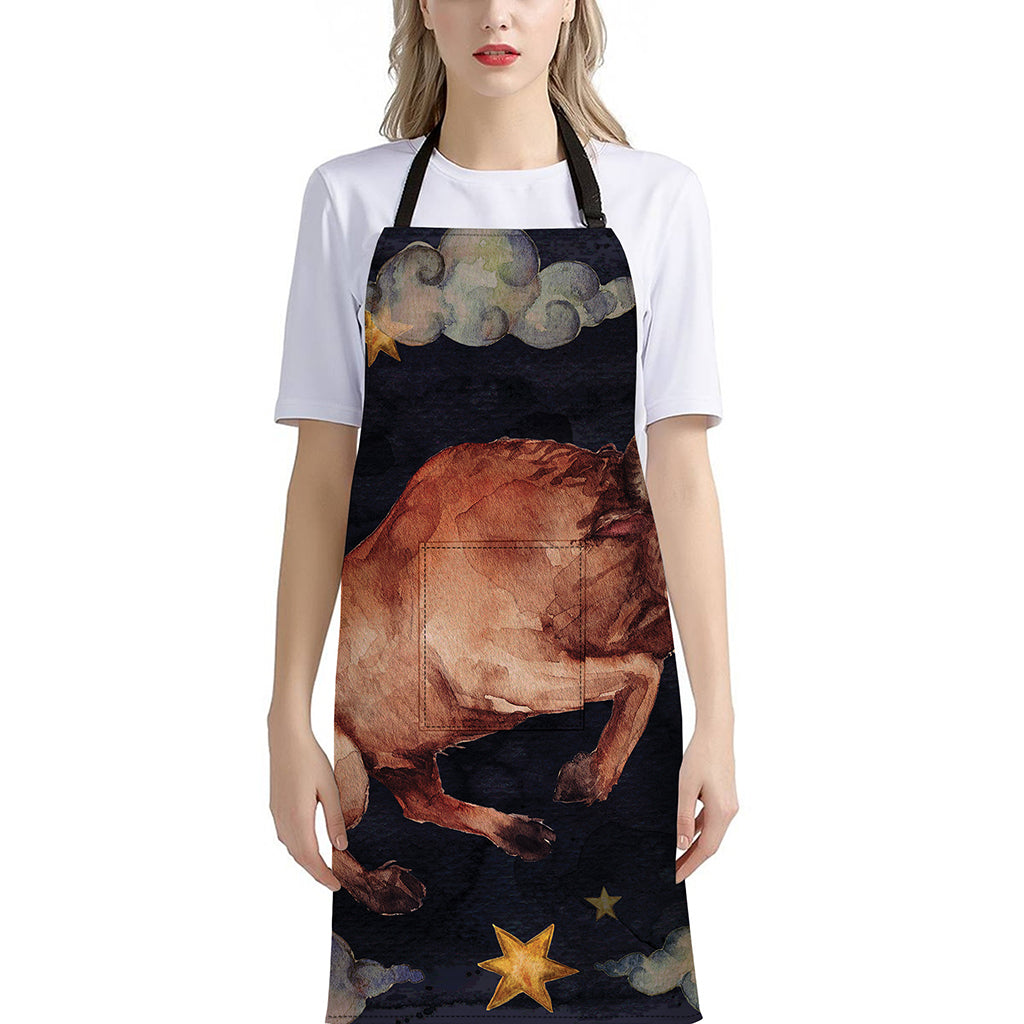 Watercolor Taurus Zodiac Sign Print Bib Apron With Pocket