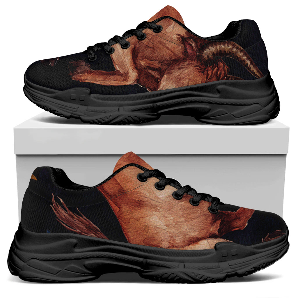 Watercolor Taurus Zodiac Sign Print Black Chunky Shoes