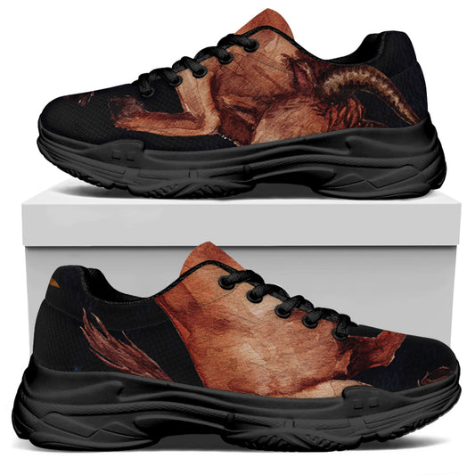 Watercolor Taurus Zodiac Sign Print Black Chunky Shoes