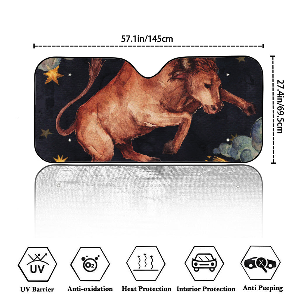 Watercolor Taurus Zodiac Sign Print Car Windshield Sun Shade