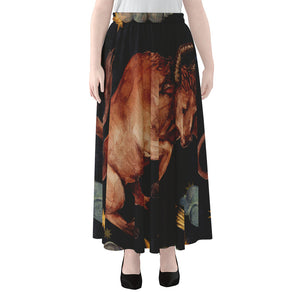 Watercolor Taurus Zodiac Sign Print Chiffon Maxi Skirt