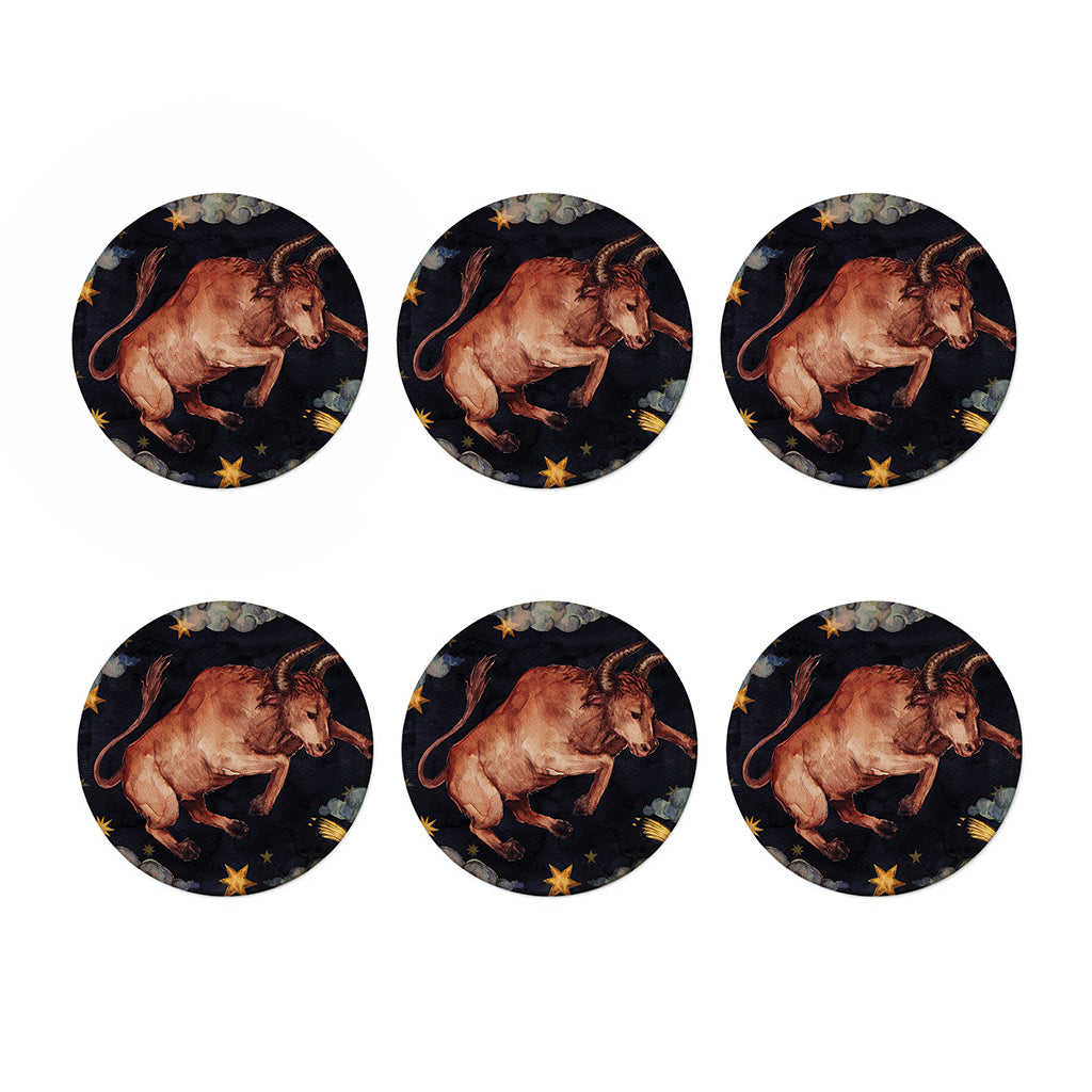 Watercolor Taurus Zodiac Sign Print Coaster Set