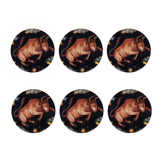Watercolor Taurus Zodiac Sign Print Coaster Set