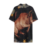 Watercolor Taurus Zodiac Sign Print Cotton Hawaiian Shirt