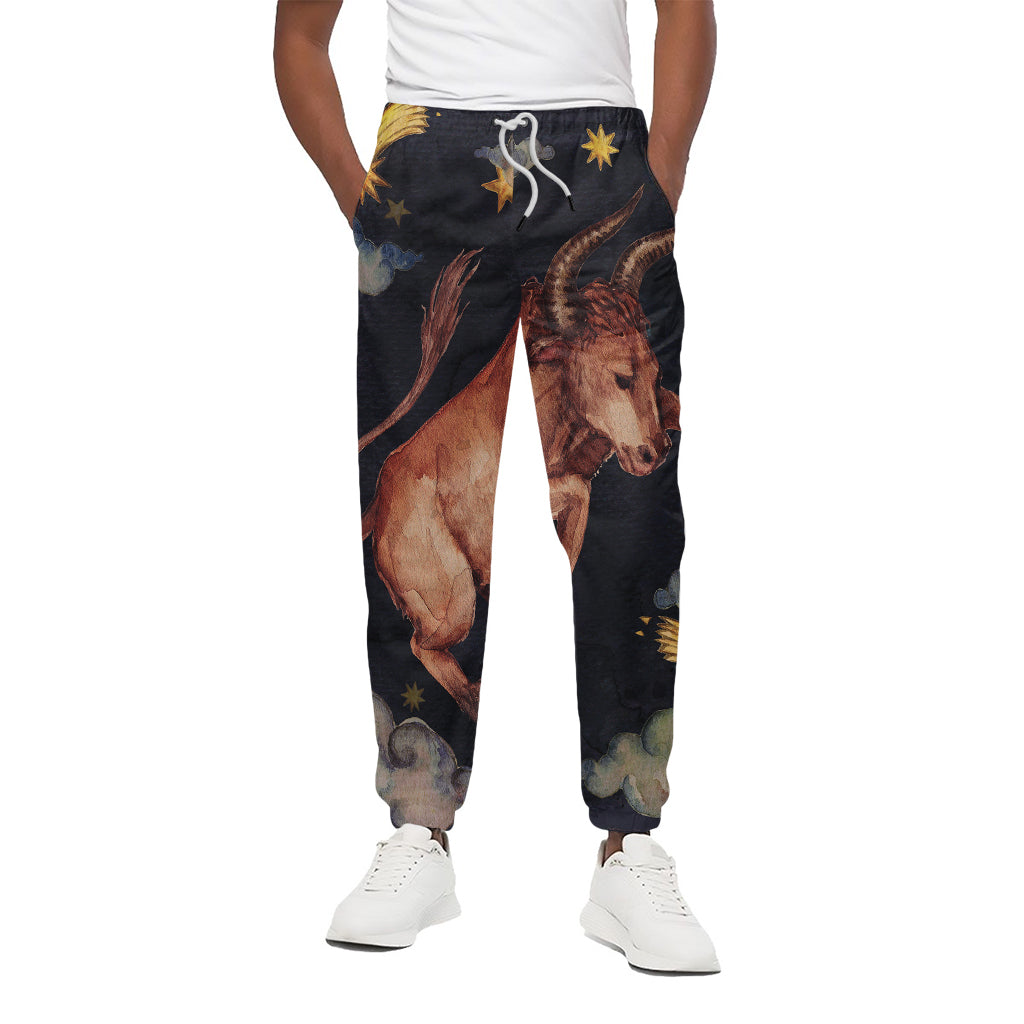 Watercolor Taurus Zodiac Sign Print Cotton Pants