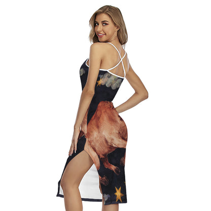 Watercolor Taurus Zodiac Sign Print Cross Back Cami Dress