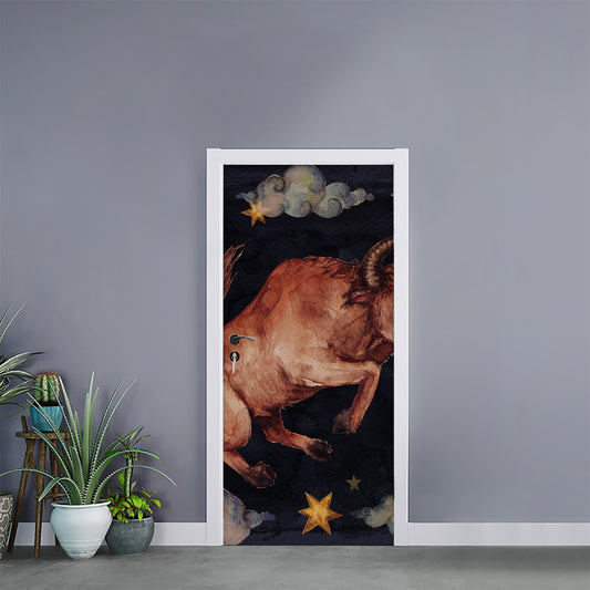 Watercolor Taurus Zodiac Sign Print Door Sticker