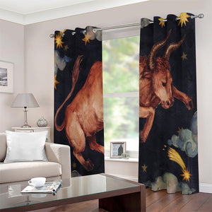 Watercolor Taurus Zodiac Sign Print Extra Wide Grommet Curtains