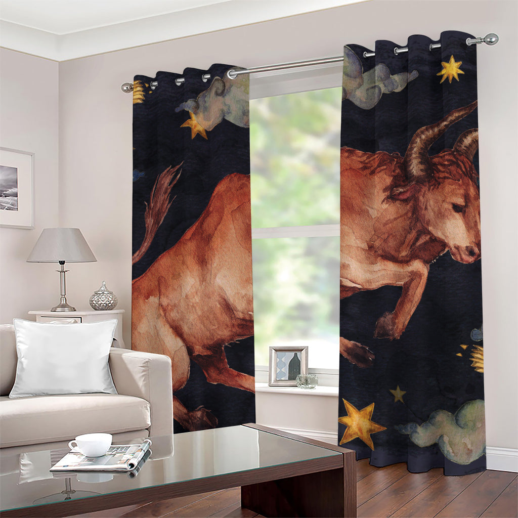 Watercolor Taurus Zodiac Sign Print Grommet Curtains