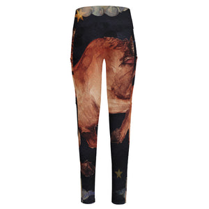 Watercolor Taurus Zodiac Sign Print High-Waisted Pocket Leggings