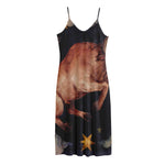 Watercolor Taurus Zodiac Sign Print Jersey Midi Cami Dress