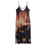 Watercolor Taurus Zodiac Sign Print Jersey Midi Cami Dress