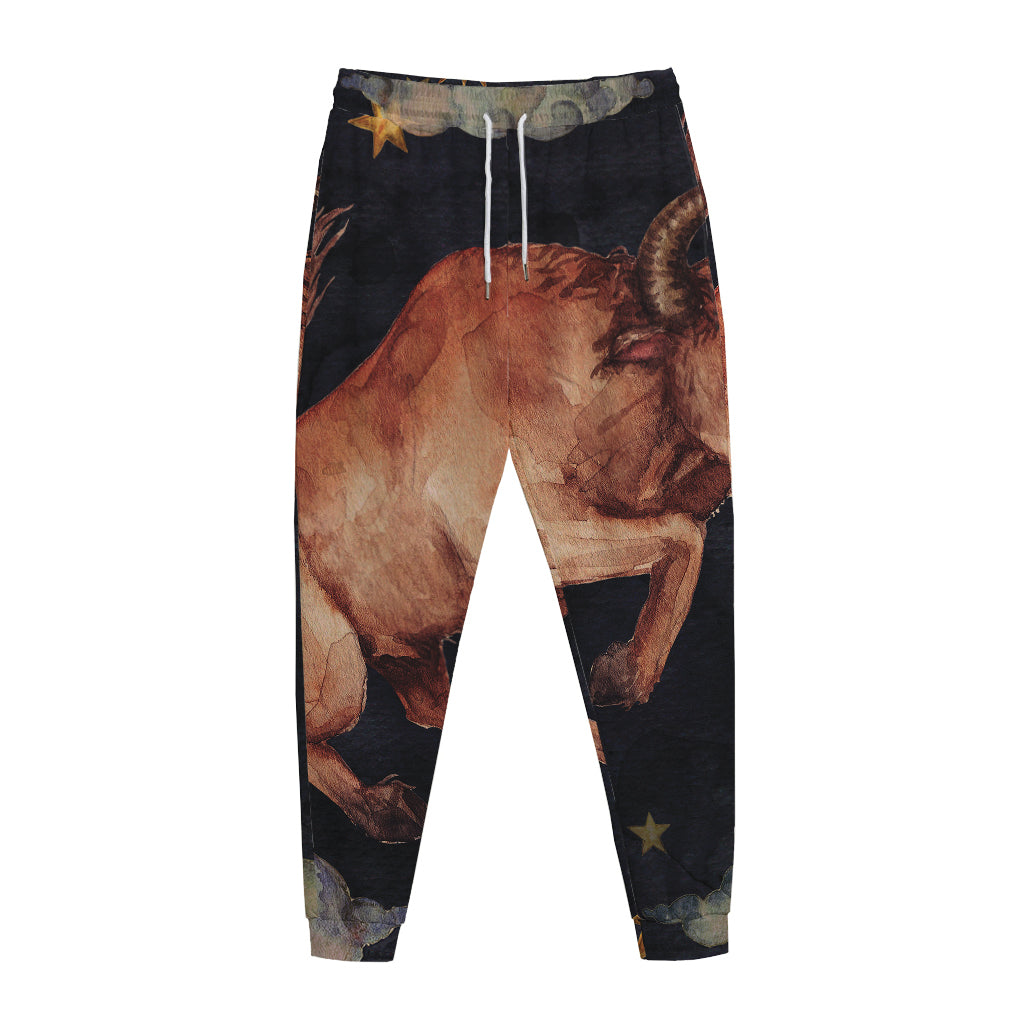 Watercolor Taurus Zodiac Sign Print Jogger Pants