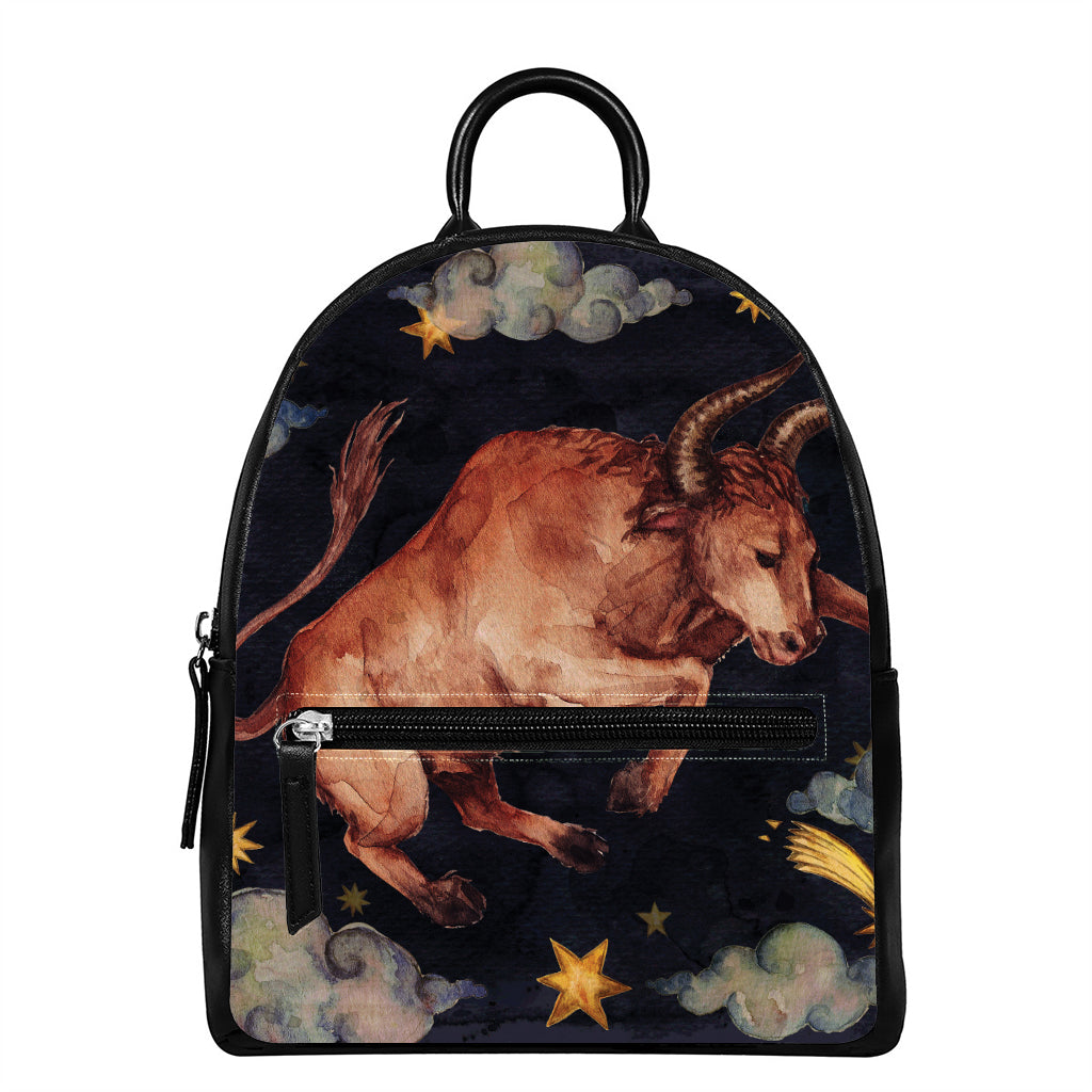 Watercolor Taurus Zodiac Sign Print Leather Backpack