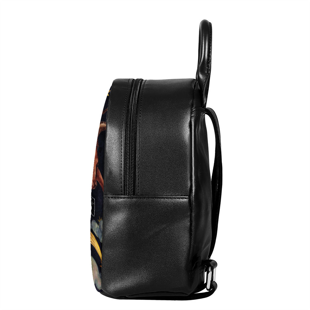 Watercolor Taurus Zodiac Sign Print Leather Backpack