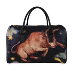 Watercolor Taurus Zodiac Sign Print Leather Duffle Bag