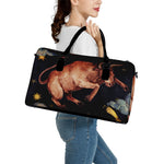Watercolor Taurus Zodiac Sign Print Leather Duffle Bag