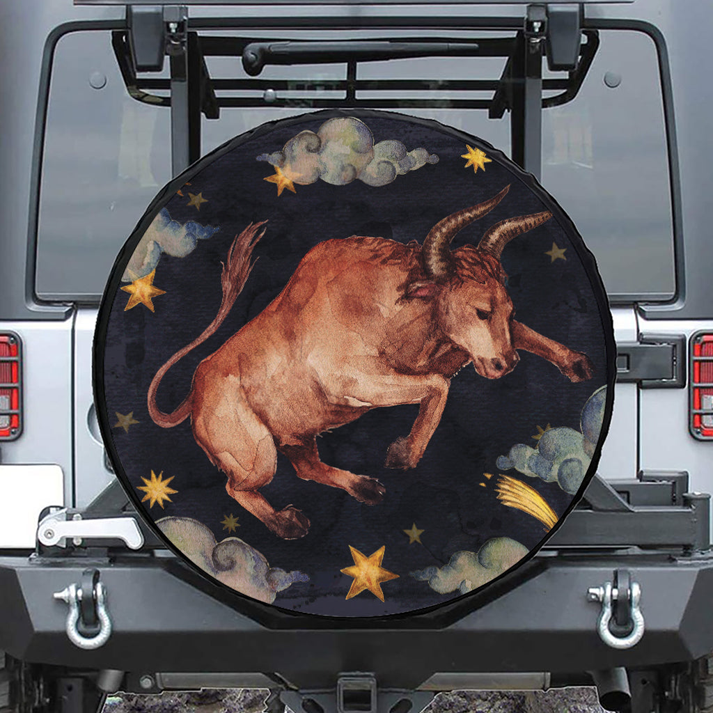 Watercolor Taurus Zodiac Sign Print Leather Spare Tire Cover