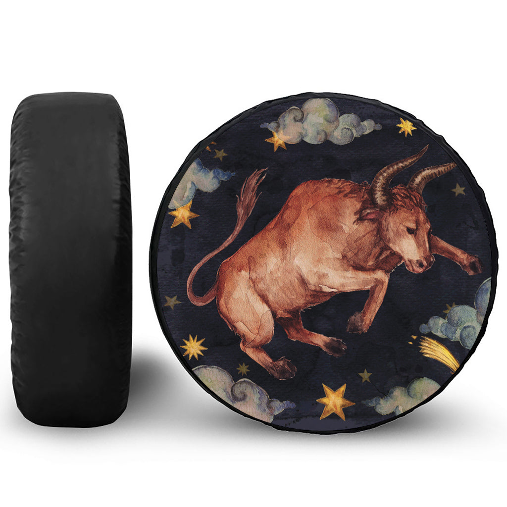 Watercolor Taurus Zodiac Sign Print Leather Spare Tire Cover