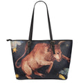 Watercolor Taurus Zodiac Sign Print Leather Tote Bag With Zipper