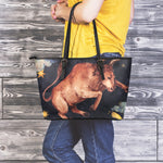 Watercolor Taurus Zodiac Sign Print Leather Tote Bag