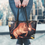 Watercolor Taurus Zodiac Sign Print Leather Tote Bag