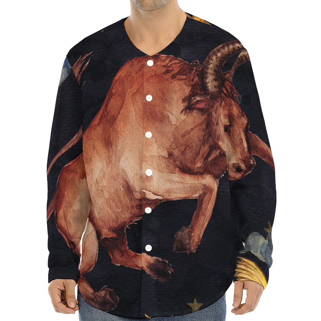 Watercolor Taurus Zodiac Sign Print Long Sleeve Baseball Jersey