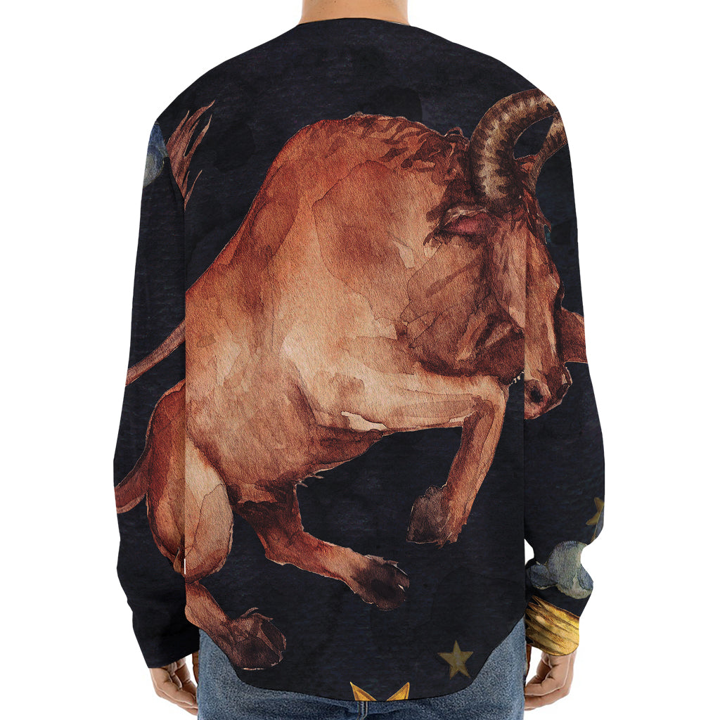 Watercolor Taurus Zodiac Sign Print Long Sleeve Baseball Jersey