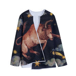 Watercolor Taurus Zodiac Sign Print Long Sleeve Short Coat