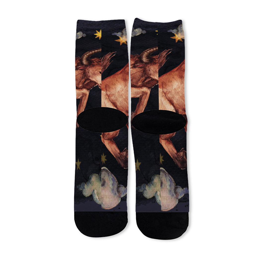 Watercolor Taurus Zodiac Sign Print Long Socks