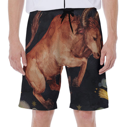 Watercolor Taurus Zodiac Sign Print Men's Beach Shorts