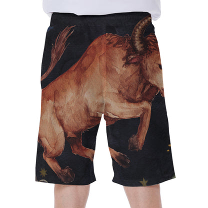 Watercolor Taurus Zodiac Sign Print Men's Beach Shorts