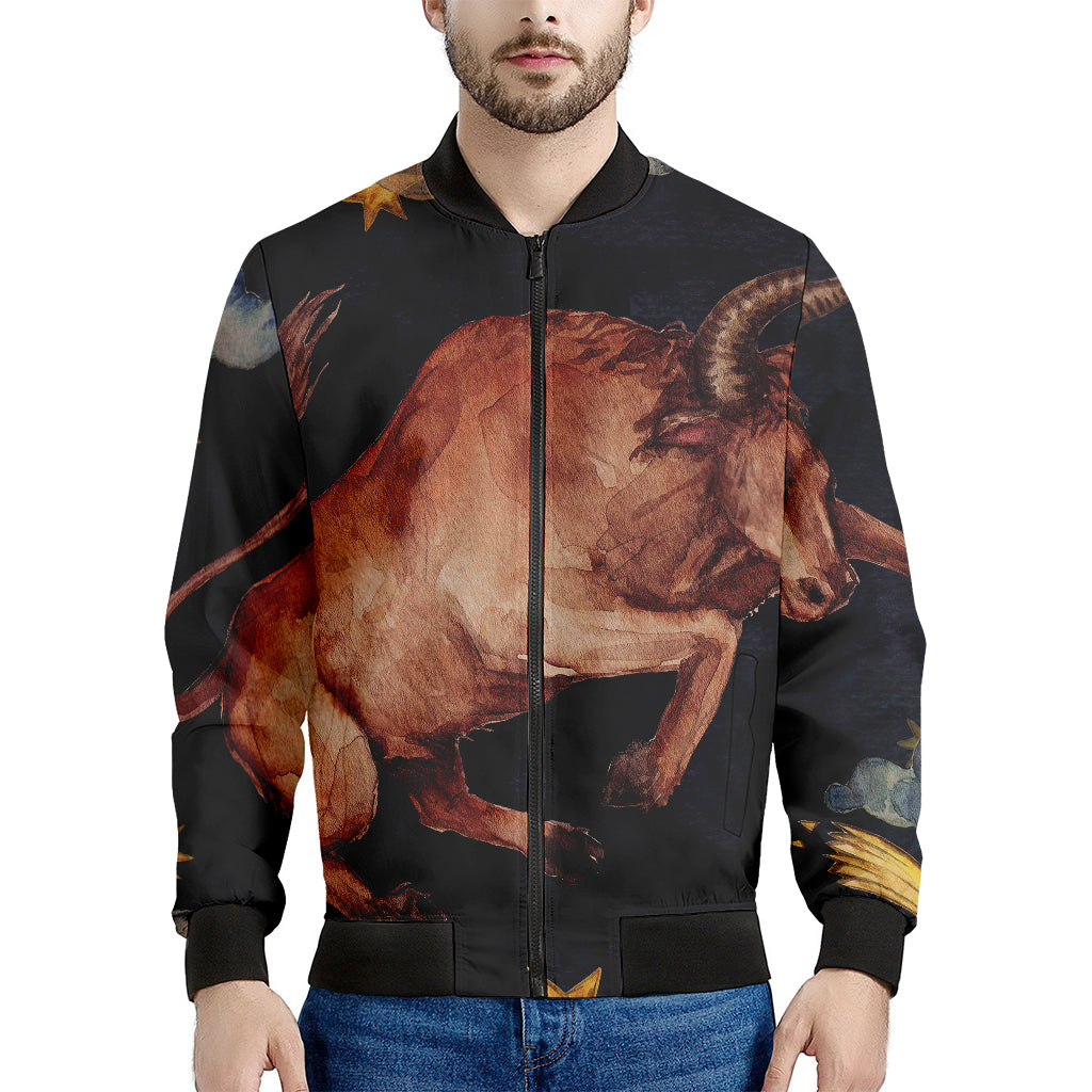 Watercolor Taurus Zodiac Sign Print Men's Bomber Jacket