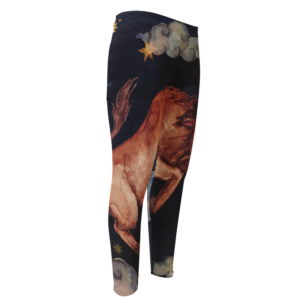 Watercolor Taurus Zodiac Sign Print Men's Compression Pants