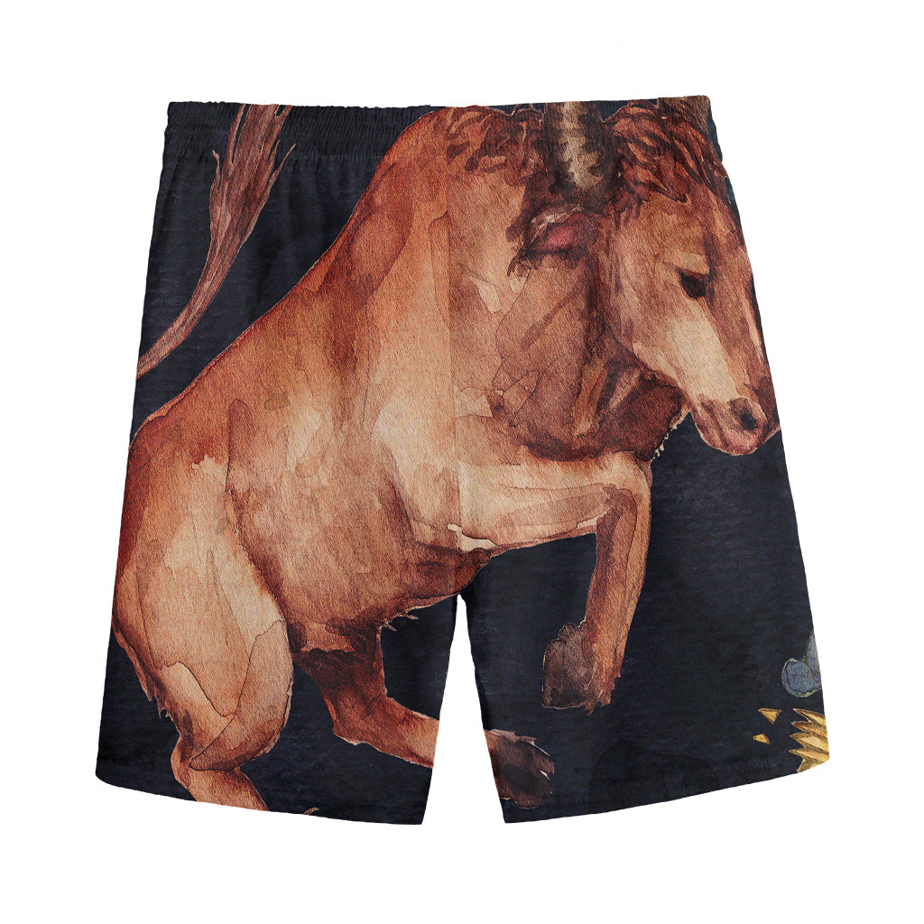 Watercolor Taurus Zodiac Sign Print Men's Sports Shorts