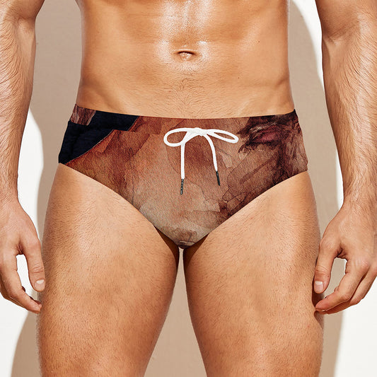 Watercolor Taurus Zodiac Sign Print Men's Swim Briefs