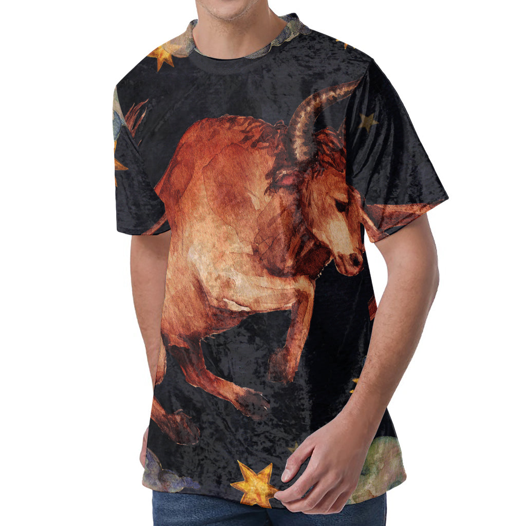 Watercolor Taurus Zodiac Sign Print Men's Velvet T-Shirt